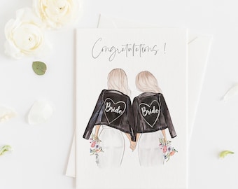 Carte de voeux - Carte de félicitations de mariage pour couple de femmes homosexuelles, Personnalisez les cheveux et la peau