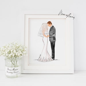 Art print - Personalized Wedding couple illustration , Bride and Groom art, unique Wedding gift, Add Names & Date of Wedding