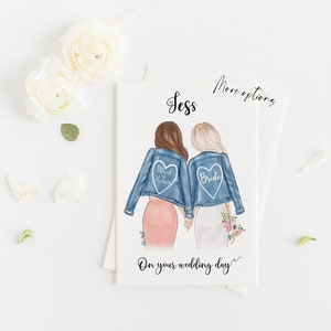 Greeting card - Wedding card to Bride from Bridesmaid, Best friend or Sister (Personalise by adding a Name, choosing Hair & skin option)