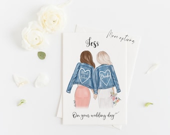 Greeting card - Wedding card to Bride from Bridesmaid, Best friend or Sister (Personalise by adding a Name, choosing Hair & skin option)