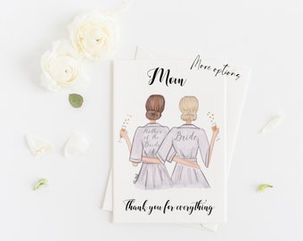 Greeting card - Personalized Thank you card for Mother or Mother in law  ( Add a name , personalise choosing Hair & skin option)