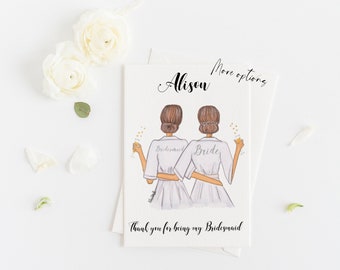 Greeting card : Personalized Thank you card for Bridesmaid, Maid of Honor, Add a Name