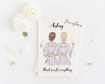 Greeting card - Thank you wedding card for Sister or Best friend, Personalize by choosing Hair, skin option and Add a Name