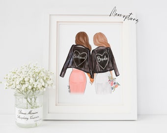 Art print : Personalized gift from Maid of honor to Bride or Brides gift to Bridal party, Bridal shower illustration print