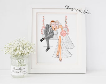 Art print - Wedding congratulations gift idea for Bride and Groom, Personalised Newlyweds art, Wedding anniversary gift
