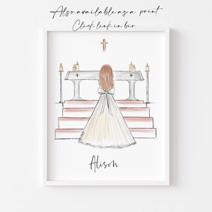 Greeting card: Girl at Altar making First Holy Communion Personalise by adding a Name, choosing Hair option zdjęcie 2