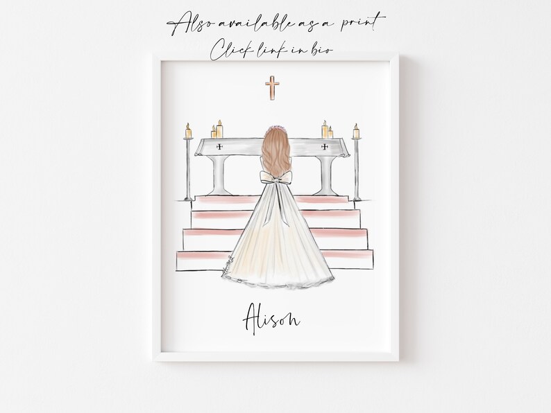 Greeting card: Girl at Altar making First Holy Communion Personalise by adding a Name, choosing Hair option zdjęcie 2