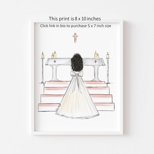 Art print : Girl at Altar making First Holy Communion, Size 8 x 10 inch Personalise by adding a Name, choosing Hair option image 5