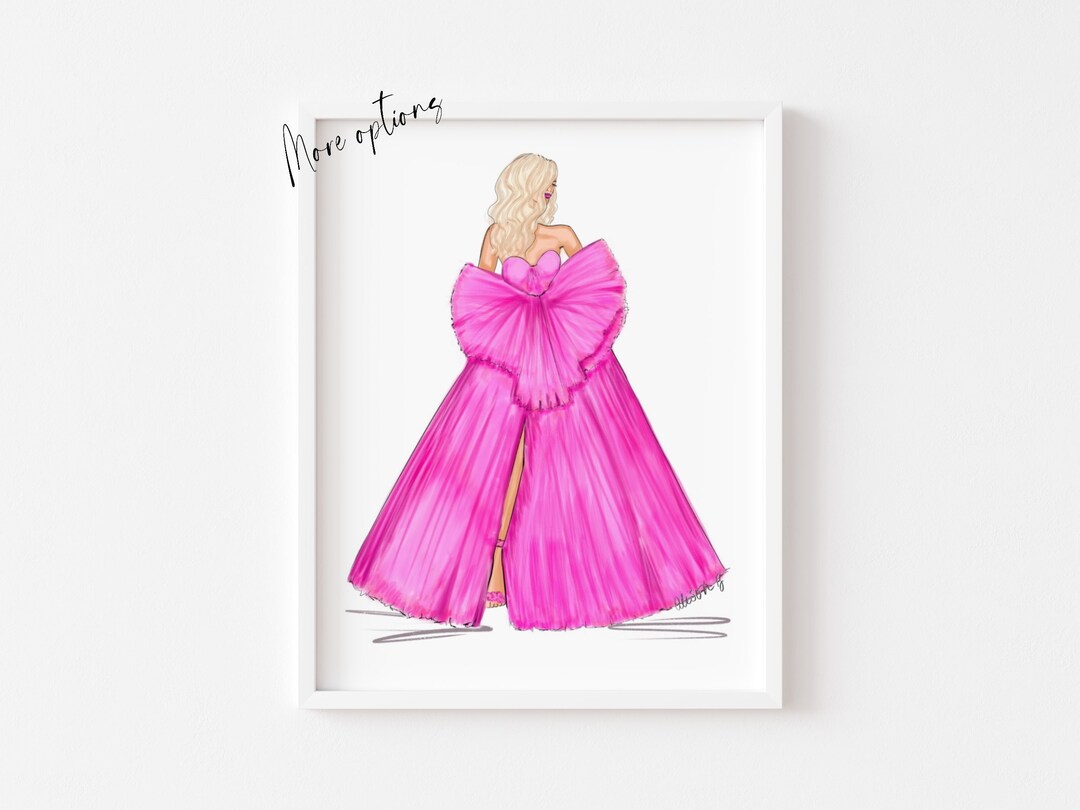 Hot Pink Couture Fashion Illustration Tulle Dress Art Print Etsy