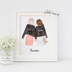 Art print Bridesmaid & Bride fashion sketch, Personalized gift for Bride or Bridal party, Hand sketched by Alison B illustration image 4