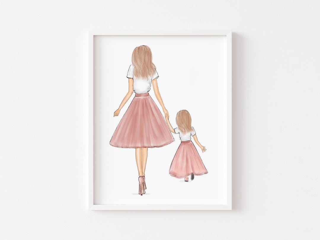 Art Print : Mother & Daughter Matching Illustration, Personalised - Etsy