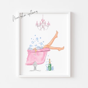 Art print : Champagne bath watercolour illustration, interior décor, Girly wall art