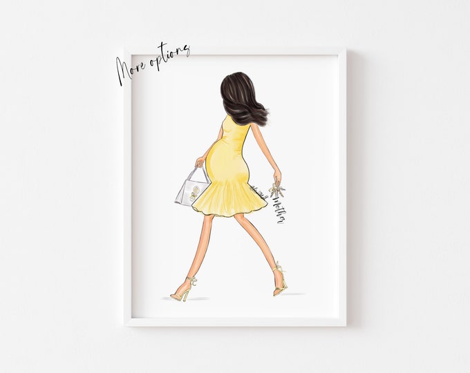 Art print : Personalised Mother to be illustration , Baby bump (Personalise from Hair, skin options and dress color)