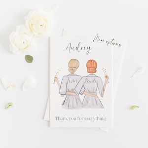 Grußkarte - Danke Hochzeitskarte für Schwester oder beste Freundin, Personalisieren Sie, indem Sie die Option Haar, Haut wählen und einen Namen hinzufügen