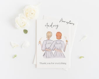 Grußkarte - Personalisierte Hochzeit Dankeskarte für Schwester oder Freund, Haar & Haut Optionen