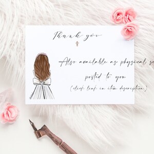 Greeting card: Girl at Altar making First Holy Communion Personalise by adding a Name, choosing Hair option zdjęcie 3