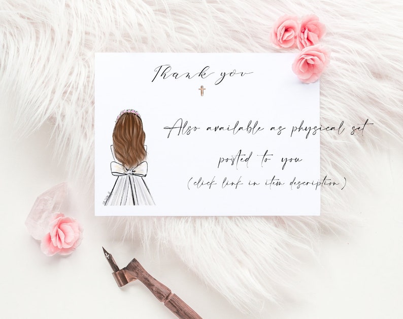 Greeting card: Girl at Altar making First Holy Communion Personalise by adding a Name, choosing Hair option zdjęcie 3