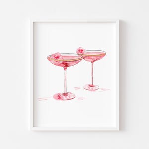Art print : Pink Champagne art print, Bar cart décor, Cocktail drinks illustration, Drinks sketch