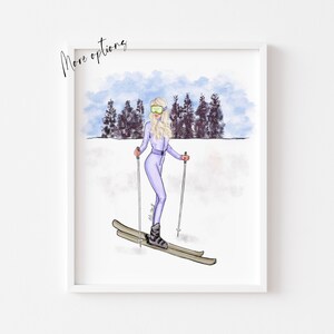 Art print : Winter ski art print, skiing fashion illustration sketch ( Personalise from Hair & skin options)