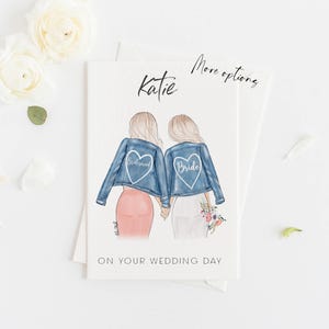 Grußkarte - Hochzeitskarte an Braut von der Brautjungfer, der besten Freundin oder der Schwester (Personalisieren Sie, indem Sie einen Namen hinzufügen und die Option für Haare und Haut auswählen)