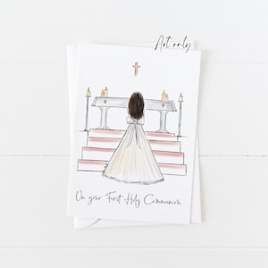 Greeting card: Girl at Altar making First Holy Communion Personalise by adding a Name, choosing Hair option zdjęcie 6
