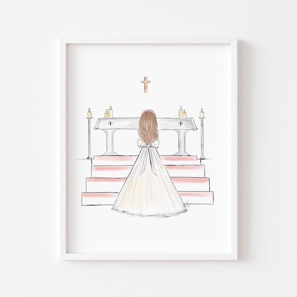 Kunstafdruk: gepersonaliseerde eerste communie meisje op het altaar