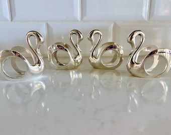 Set of 4 vintage silver swan napkin rings