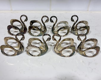 Set of 8 vintage silver swan napkin rings
