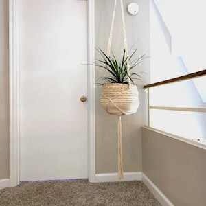 Giant XXL large macramé plant hanger - white black brown natural - huge planter - oversized plant holder -  shallow pot planter holder