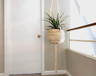 Giant XXL large macramé plant hanger - large plant hanger - white - huge planter - oversized plant holder -  shallow pot planter holder