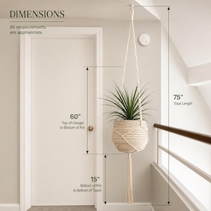 Suporte gigante XXL em macramê para plantas - branco, preto, marrom e natural - suporte enorme para plantas - suporte raso para vasos - 216 cm de comprimento