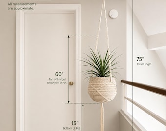 Giant XXL macrame plant hanger - white black brown natural - huge oversized plant holder -  shallow pot planter holder - 85 inches long
