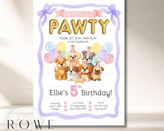 Puppy Theme Birthday Invitation Editable Canva Template | Girls Party Invite | Watercolor Pawty Birthday Countdown | Instant Download