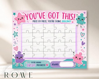 Digital Download Printable Reward Chart | Letter Size | Kids Goal Chart | Puzzle Pieces | Coloring | You Can Do It | Cute Motivation Tracker