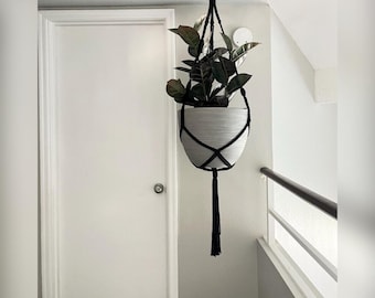 Giant XXL Black Macrame Plant Hanger - 9 to 16 inch pot -Black - Large Pot Planter Holder - Long Hanging Planter - Oversized - Huge