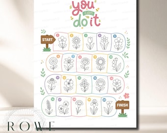Digital Download Canva Template | Letter Size | Kids Reward Chart | Coloring Page | Flower Garden Themed | You Can Do It | Goal Tracker