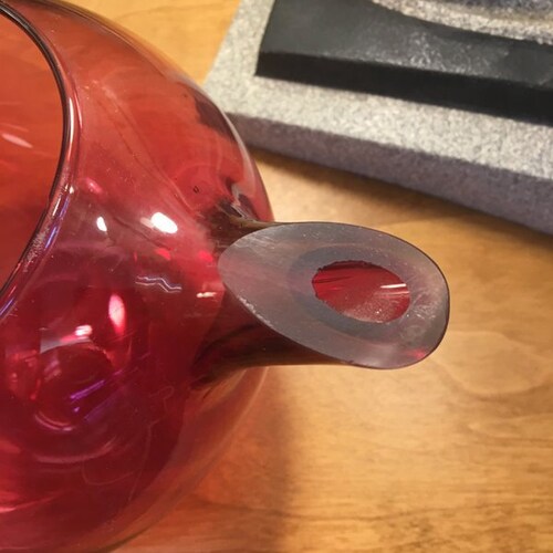 Vintage Hand Blown Made in shops Italy Cranberry Cocktail Squat Pitcher with Six Roly Poly Tumblers Sticker still Intact