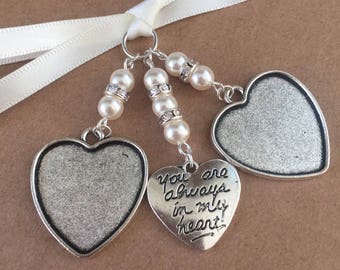 Bridal Bouquet Double Heart Photo Frame Charm Wedding With Heart Swarovski Beads