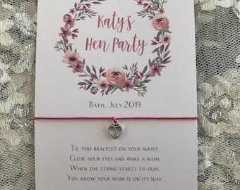 Single Personalised Hen Party Wish Bracelet - Heart Design