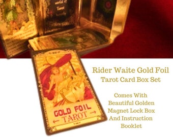 Rider Waite Gold Foil Tarot Cards Box Set - Beautiful Magnetic Lock Box  and instruction booklet