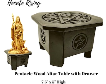 Pentacle Wood Altar Table with Drawer - 7.5" x 5" High