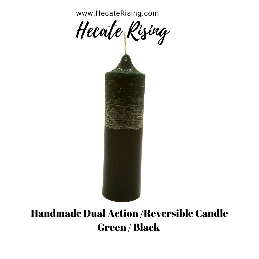 Handmade Double Action / Reversible Candle Green/black and Gold/green
