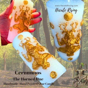 Cernunnos  God Altar Candle - The Horned One - Handmade / Hand Painted