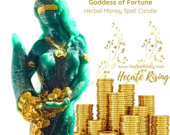 Fortuna Goddess Altar Candle – Herbal Money Spell, Luck and Abundance