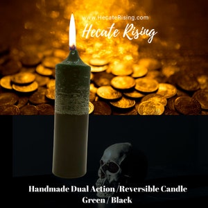 Handmade Loaded Double Action / Reversible Candle Green/Black and Gold/Green Lodestone Prosperity Candles