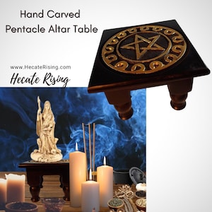 Hand Carved Pentacle Altar Table (Black)