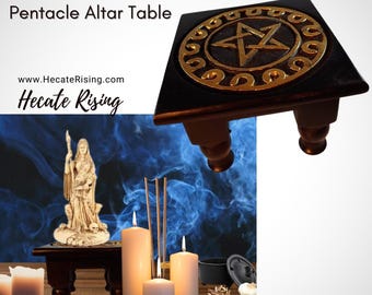 Hand Carved Pentacle Altar Table (Black)