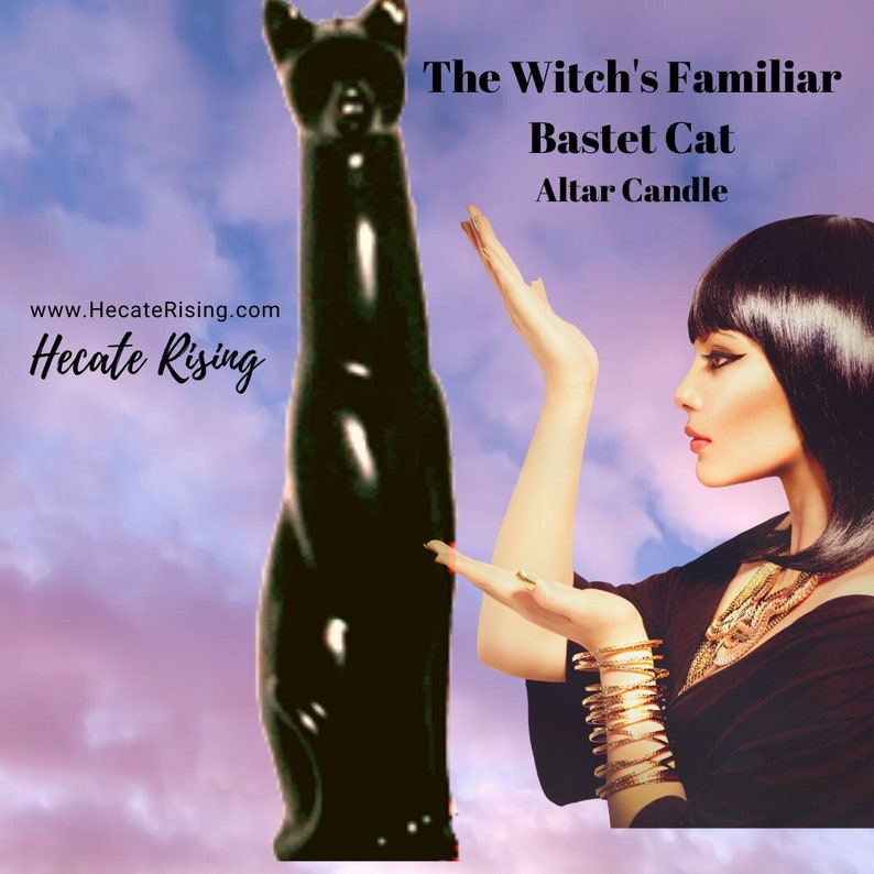 The Witch's Familiar Bastet Black Cat Over 8 inches Tall image 1