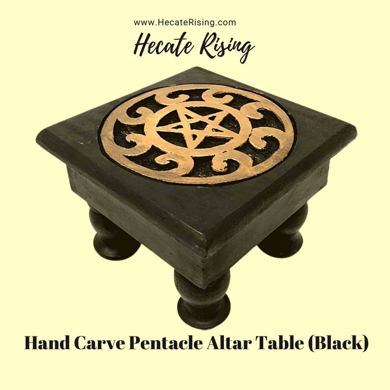 Hand Carved Pentacle Altar Table Black image 1