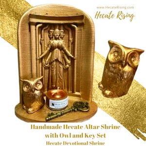 Handmade Hecate Altar Shrine SET / Hecate Devotional Shrine SET --- Hecate&#39;s Messenger Frog / Hecate&#39;s Wise Owl / Hecate&#39;s KEY